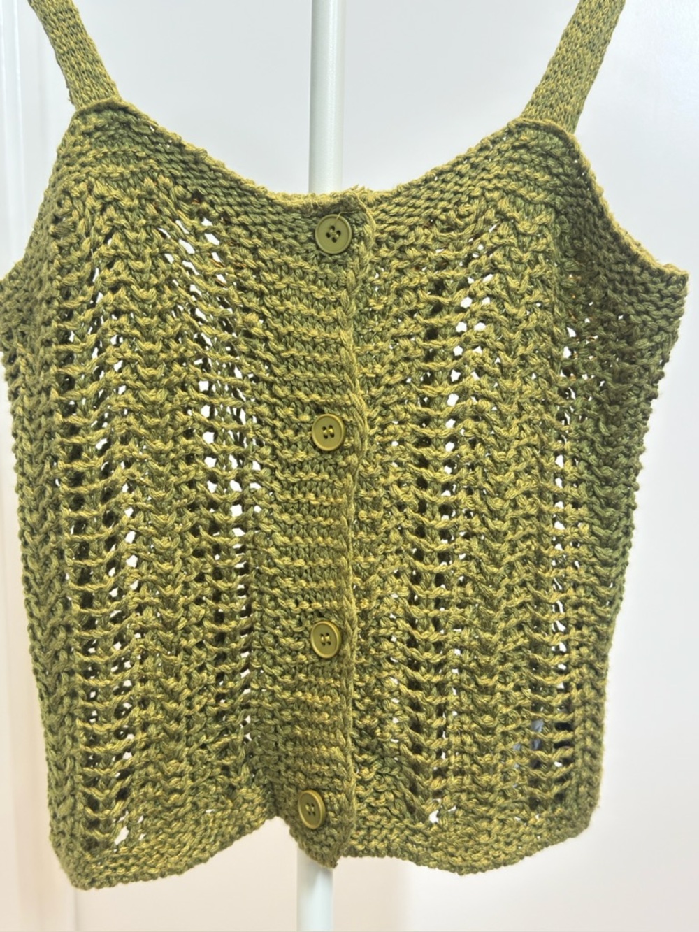 Cider Olive Crochet Button-Front V-Neck Sweater Tank